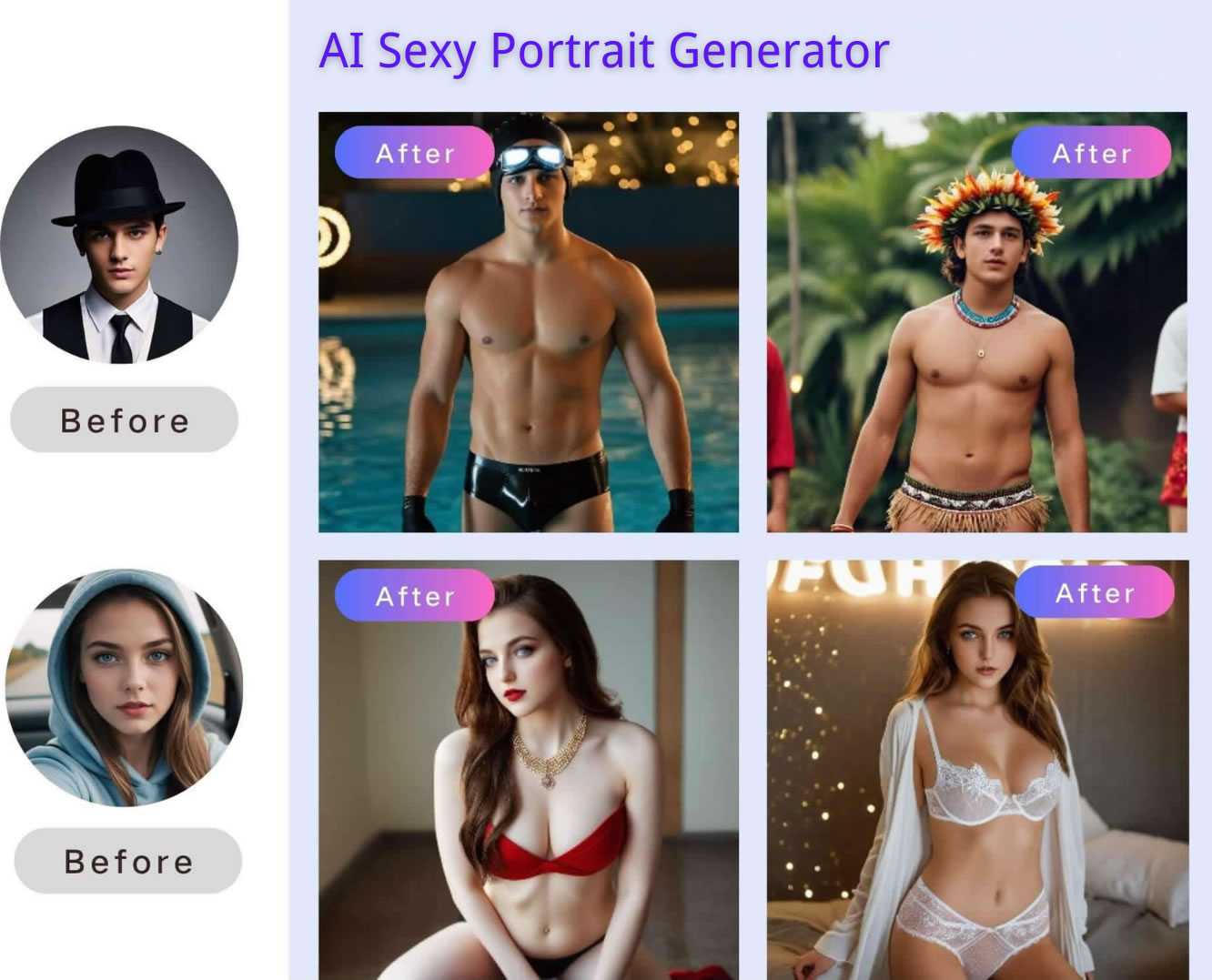 Generate sexy portraits for different people